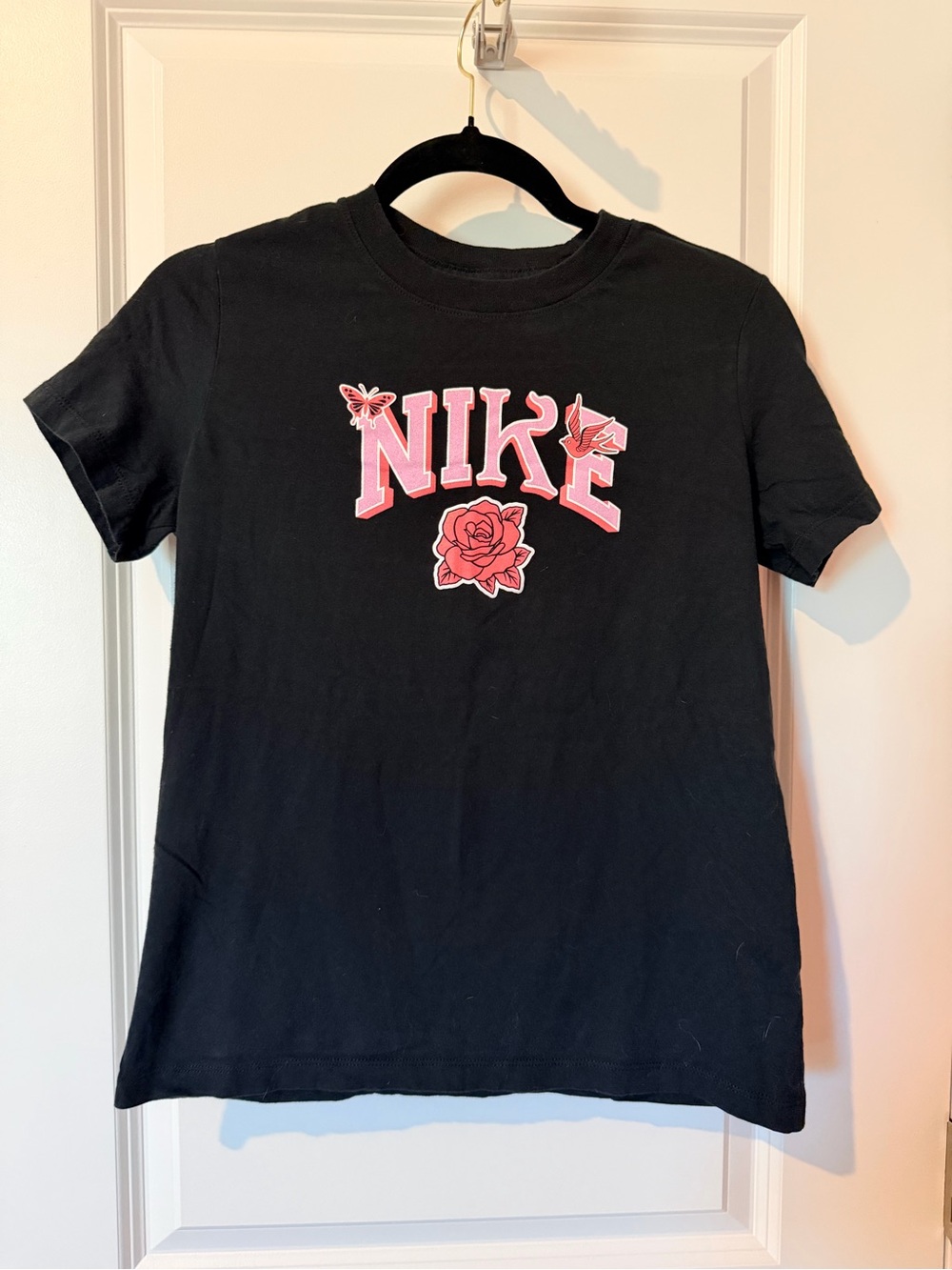 Nike Black Short Sleeve Tee with Pink Rose Logo